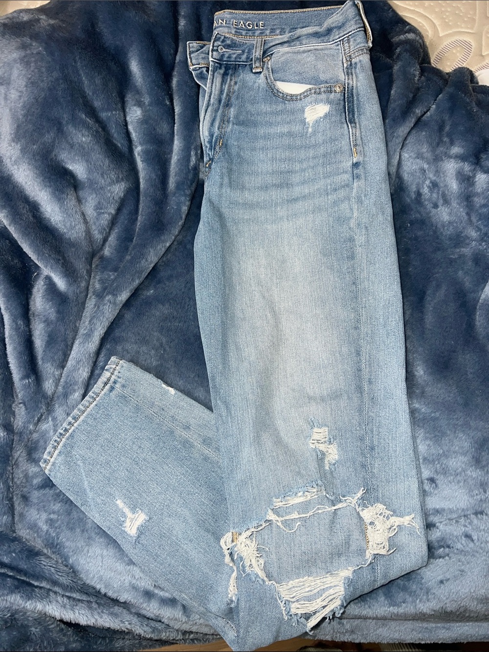 American Eagle Outfitters Light Blue Straight-Leg Distressed Jeans
